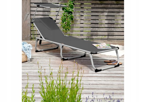 Opvouwbare tuinstoel - Met zonnescherm - Antraciet - Afbeelding 2