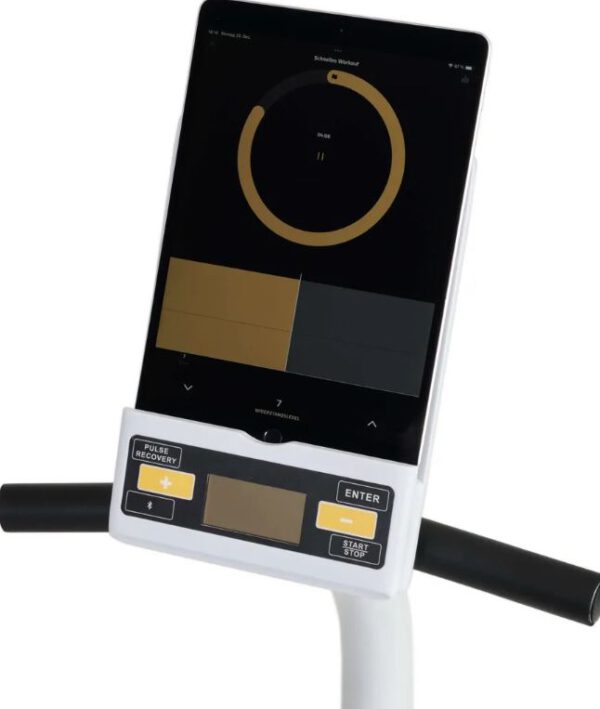 Lig-hometrainer voor thuisgebruik – met app-koppeling, 24 weerstandsniveaus & 6 trainingsprogramma’s – tot 110 kg – wit/geel - Afbeelding 3